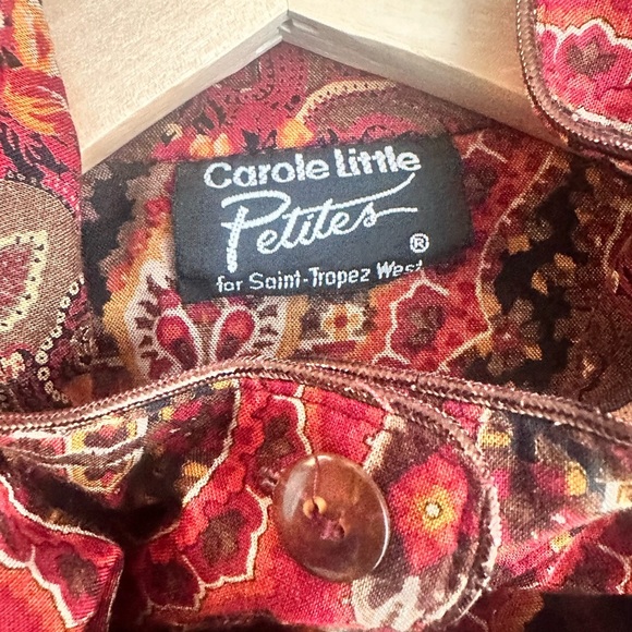 Carole Little  Mock Neck Blouse Sz M | Red Black Boho Abstract Print Long Sleeve - Picture 11 of 14